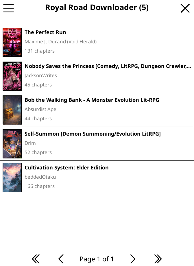 Downloaded stories library with cover art