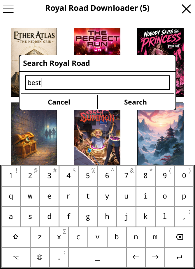 Search input dialog for Royal Road